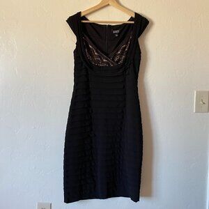 Adrianna Papell Black Shutter Pleat Dress